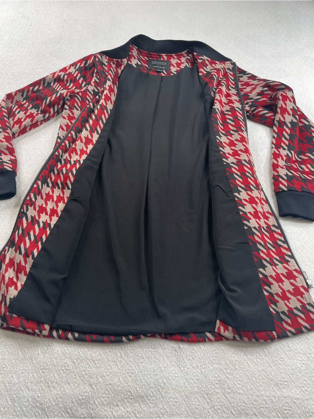 Sanctuary -Red Houndstooth Zip-Front Sweater Jacket ~ Size Small- Office - Picture 7 of 11